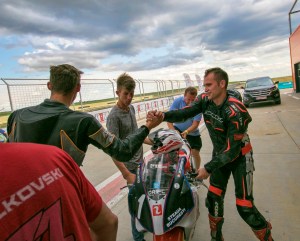 Razvan Mates racing at the East European Championship, 125SP category, after race congratulations