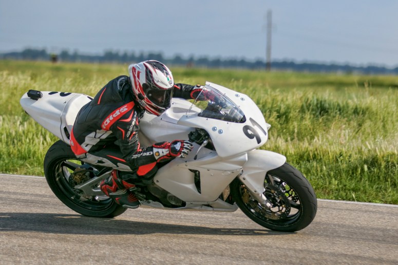 Razvan Mates during the SuperSport 600 race, in the Romanian National Championship, understeering and smoking the rear tire