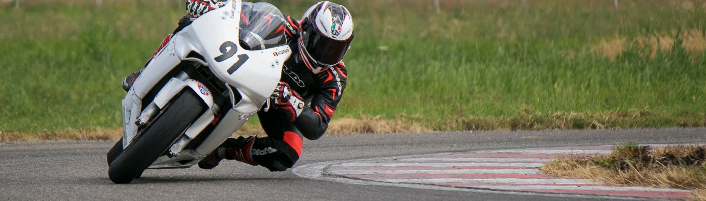 Razvan Mates during the SuperSport 600 race, in the Romanian National Championship, hairpin turn